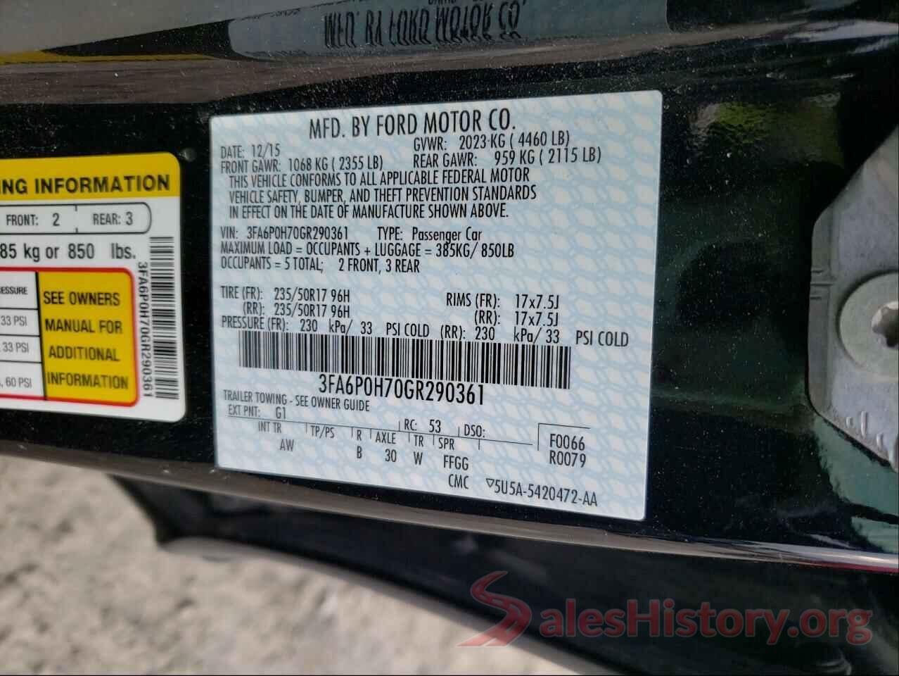 3FA6P0H70GR290361 2016 FORD FUSION