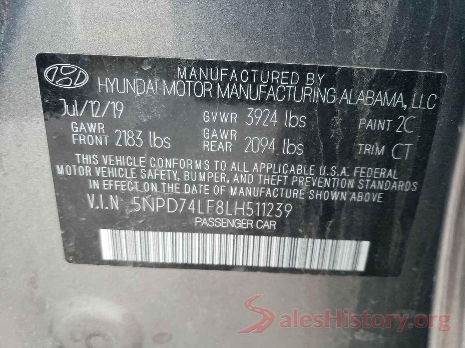 5NPD74LF8LH511239 2020 HYUNDAI ELANTRA