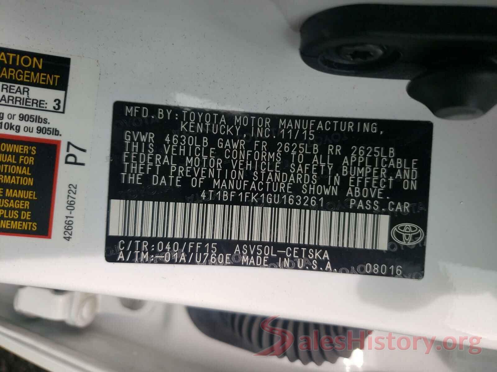 4T1BF1FK1GU163261 2016 TOYOTA CAMRY