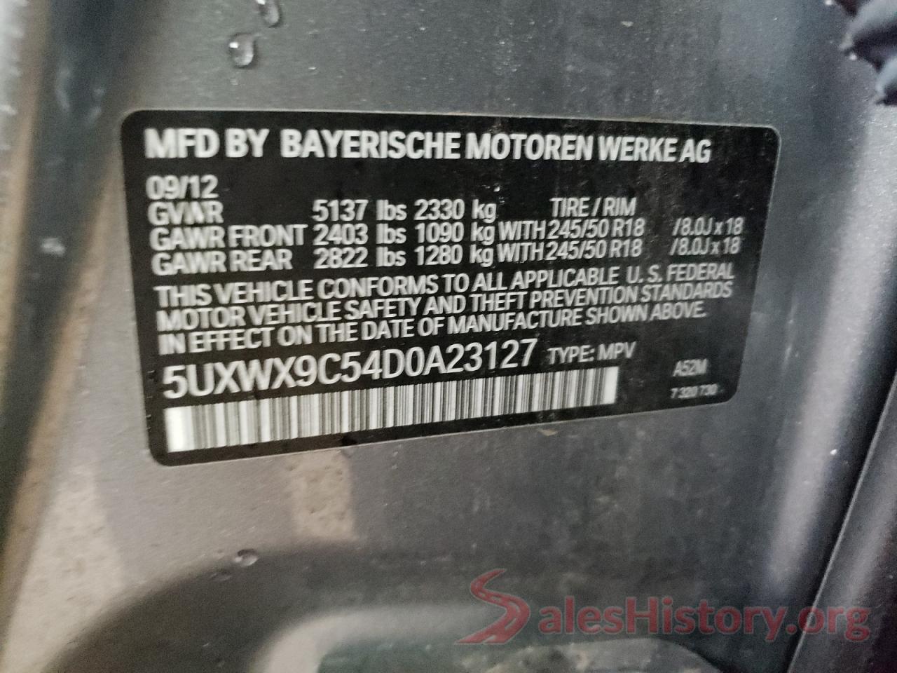 5UXWX9C54D0A23127 2013 BMW X3