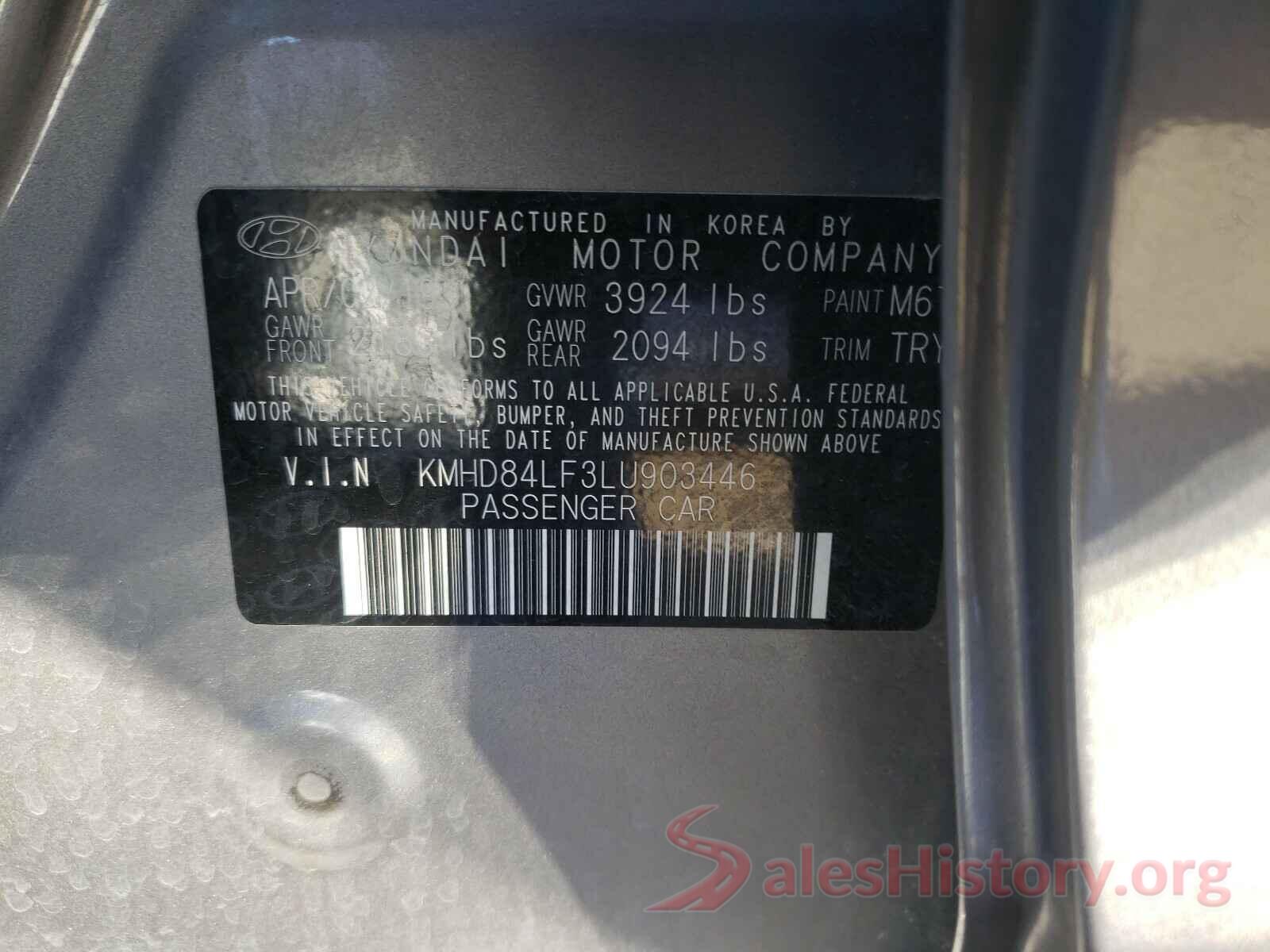 KMHD84LF3LU903446 2020 HYUNDAI ELANTRA