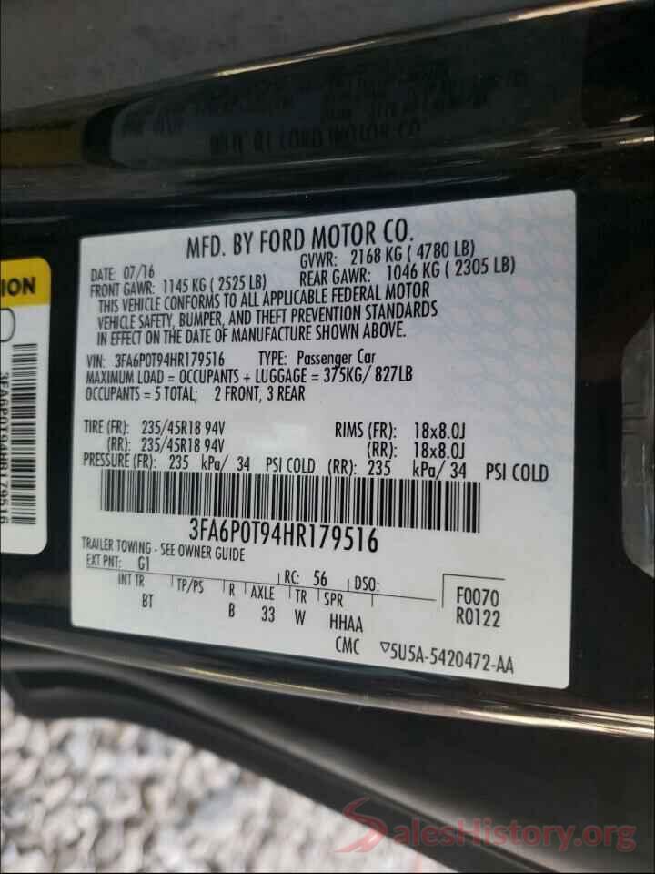 3FA6P0T94HR179516 2017 FORD FUSION