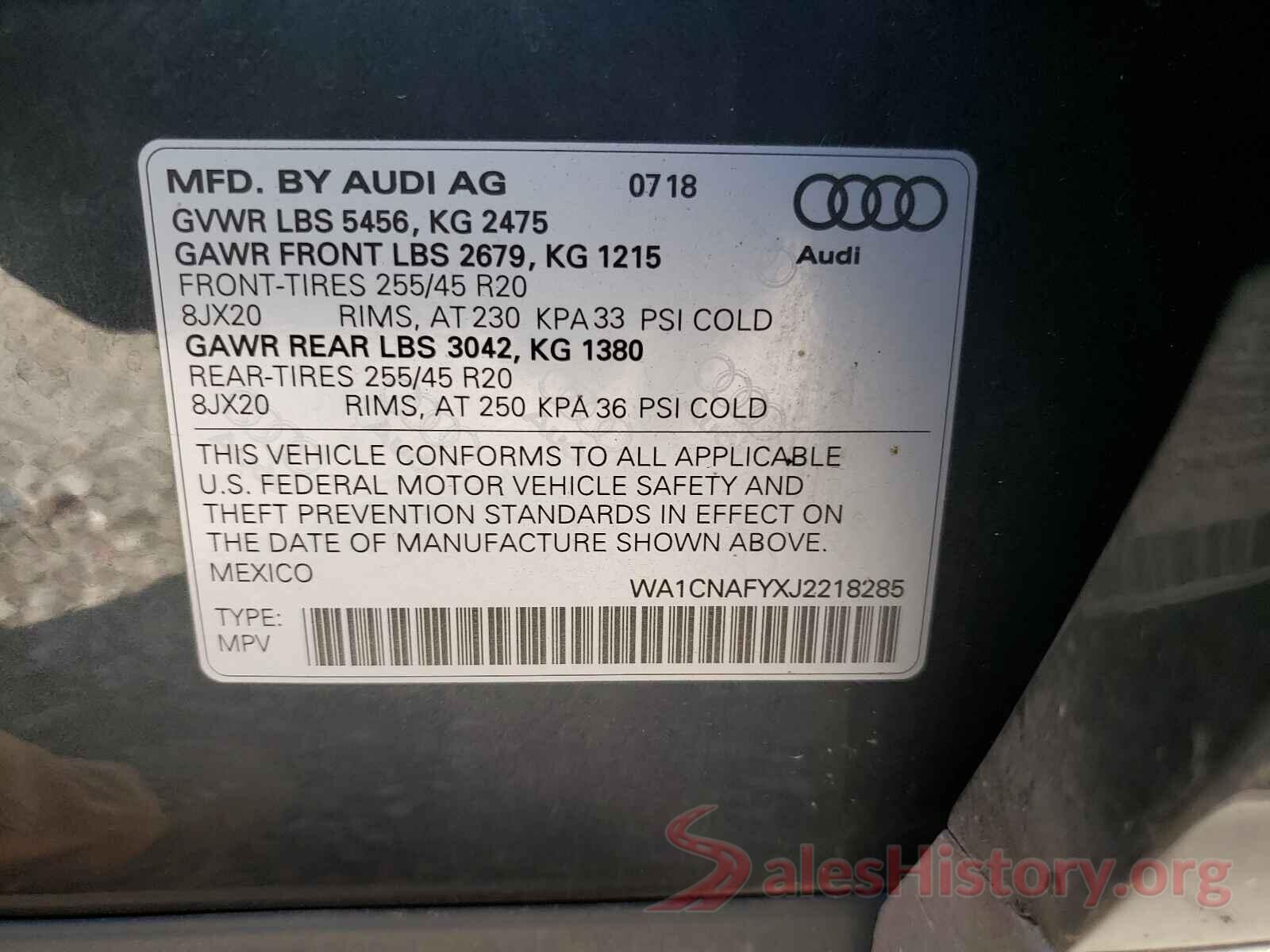 WA1CNAFYXJ2218285 2018 AUDI Q5