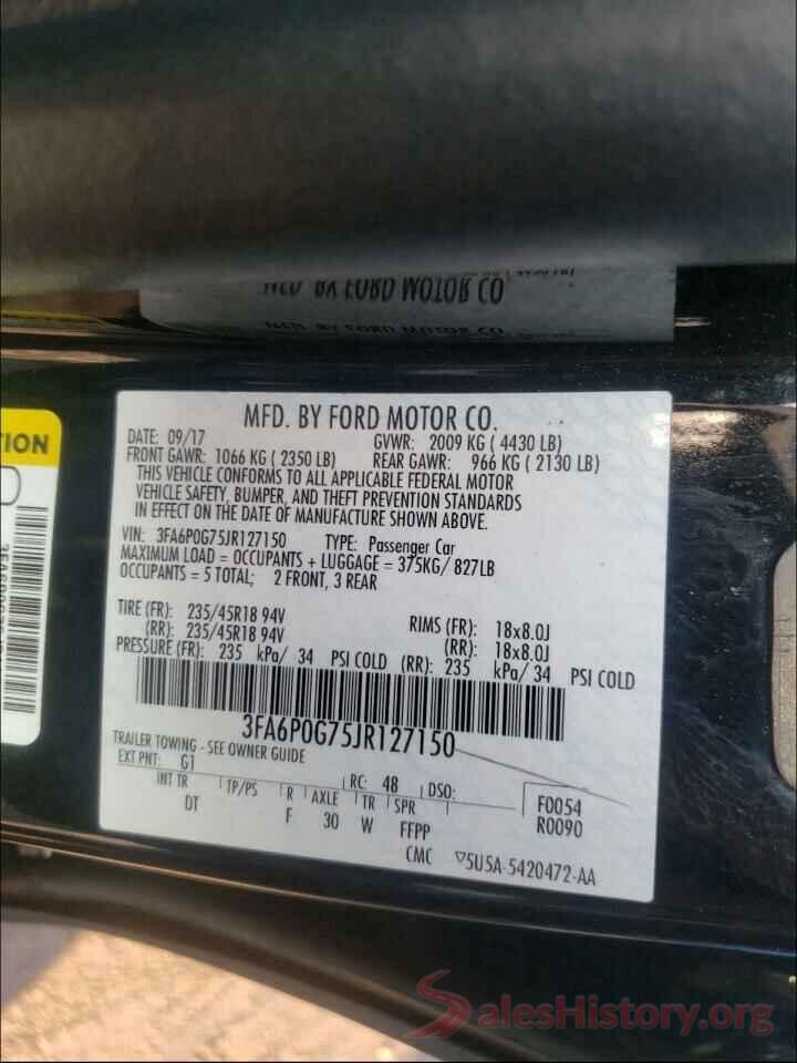 3FA6P0G75JR127150 2018 FORD FUSION