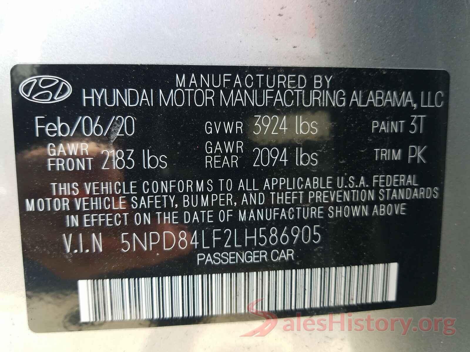 5NPD84LF2LH586905 2020 HYUNDAI ELANTRA