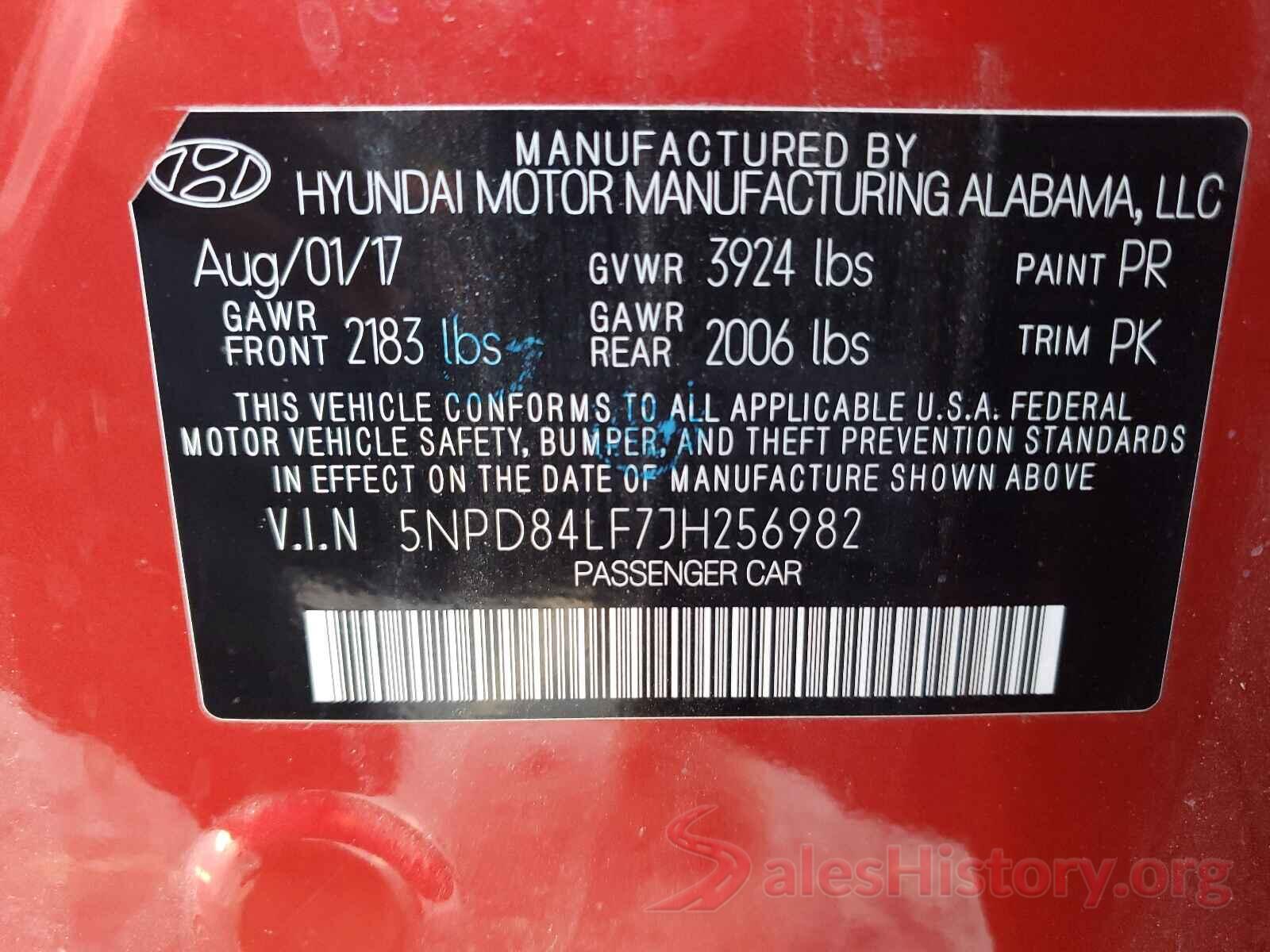 5NPD84LF7JH256982 2018 HYUNDAI ELANTRA