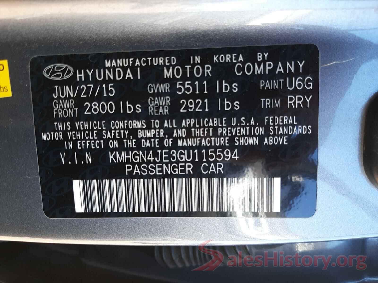 KMHGN4JE3GU115594 2016 HYUNDAI GENESIS