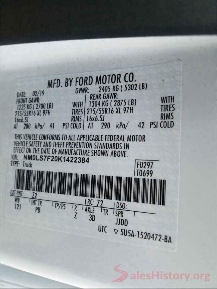 NM0LS7F20K1422384 2019 FORD TRANSIT CO