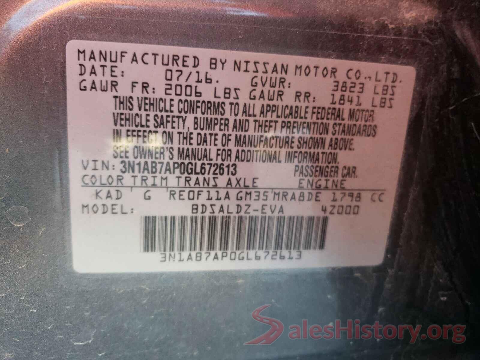 3N1AB7AP0GL672613 2016 NISSAN SENTRA