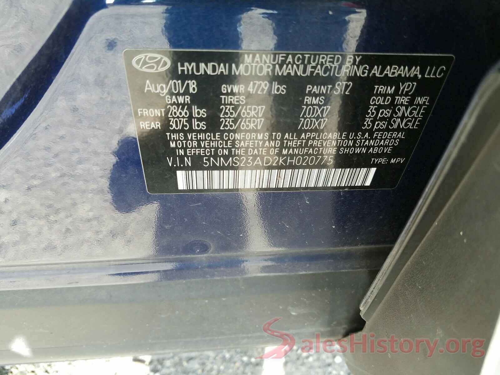 5NMS23AD2KH020775 2019 HYUNDAI SANTA FE