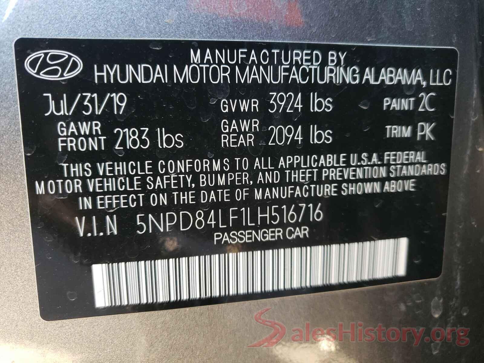 5NPD84LF1LH516716 2020 HYUNDAI ELANTRA