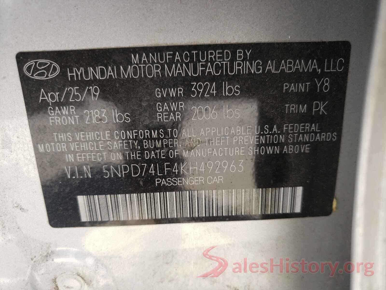 5NPD74LF4KH492963 2019 HYUNDAI ELANTRA