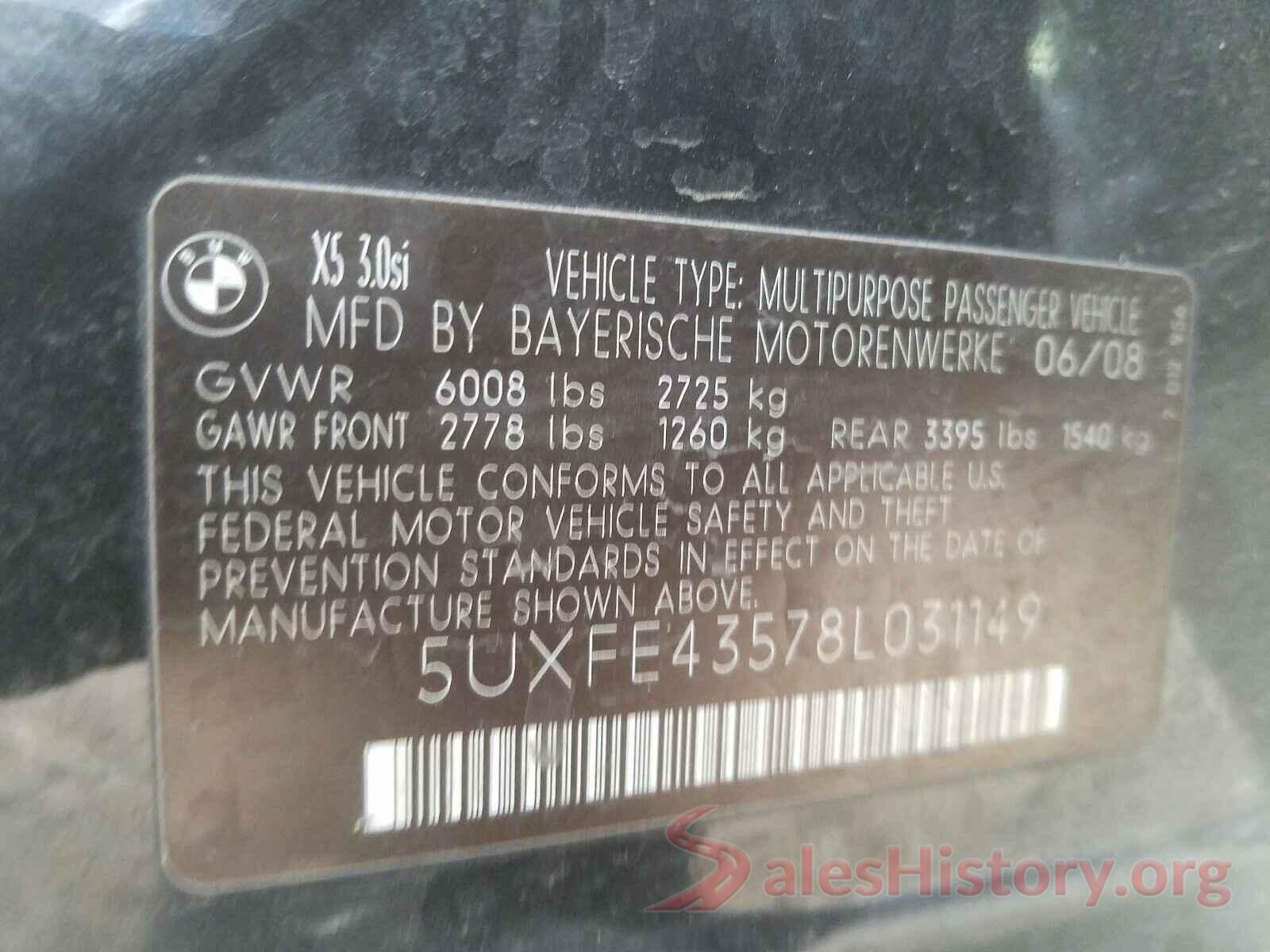 5UXFE43578L031149 2008 BMW X5