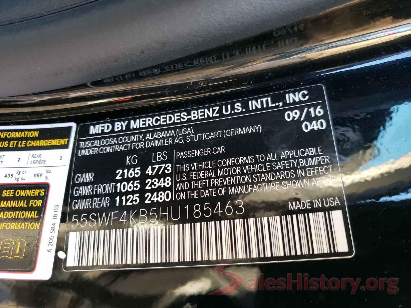 55SWF4KB5HU185463 2017 MERCEDES-BENZ C-CLASS