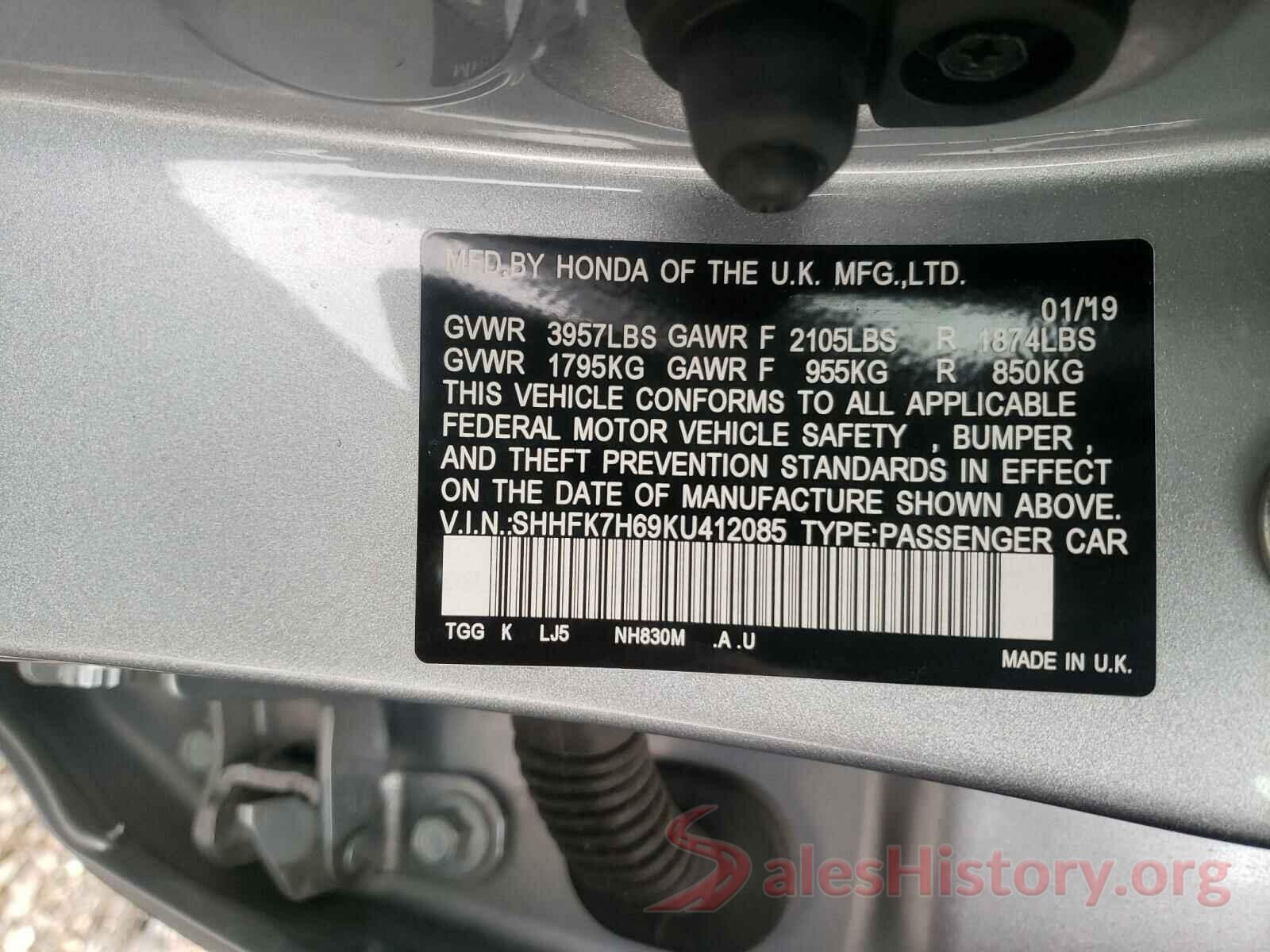 SHHFK7H69KU412085 2019 HONDA CIVIC