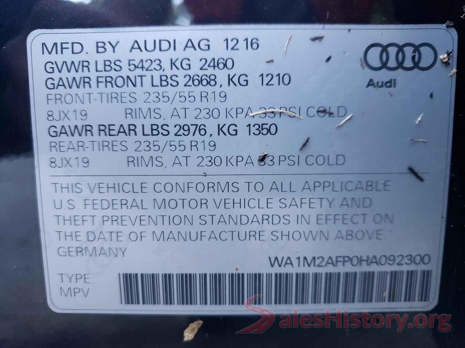 WA1M2AFP0HA092300 2017 AUDI Q5