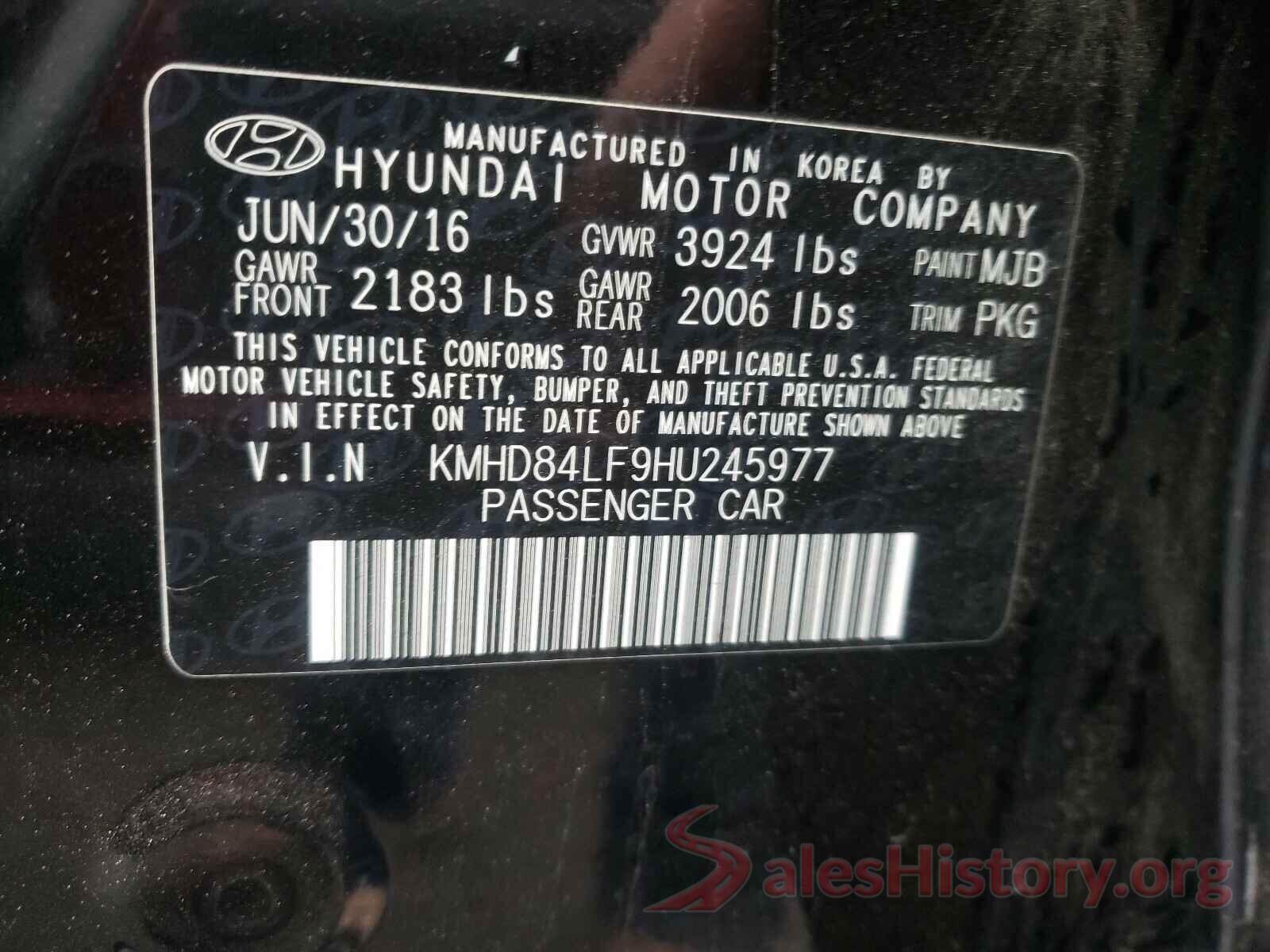 KMHD84LF9HU245977 2017 HYUNDAI ELANTRA