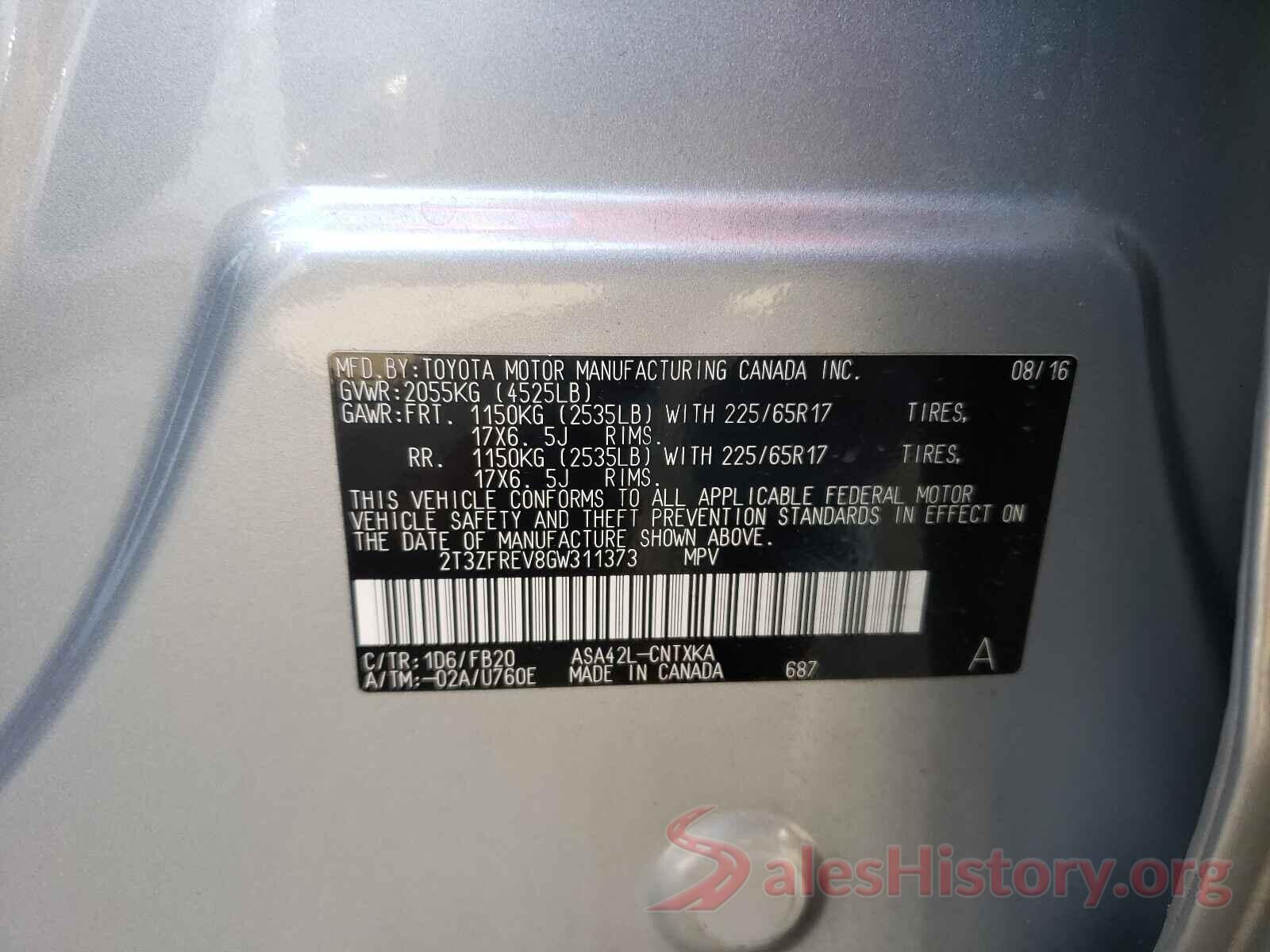 2T3ZFREV8GW311373 2016 TOYOTA RAV4