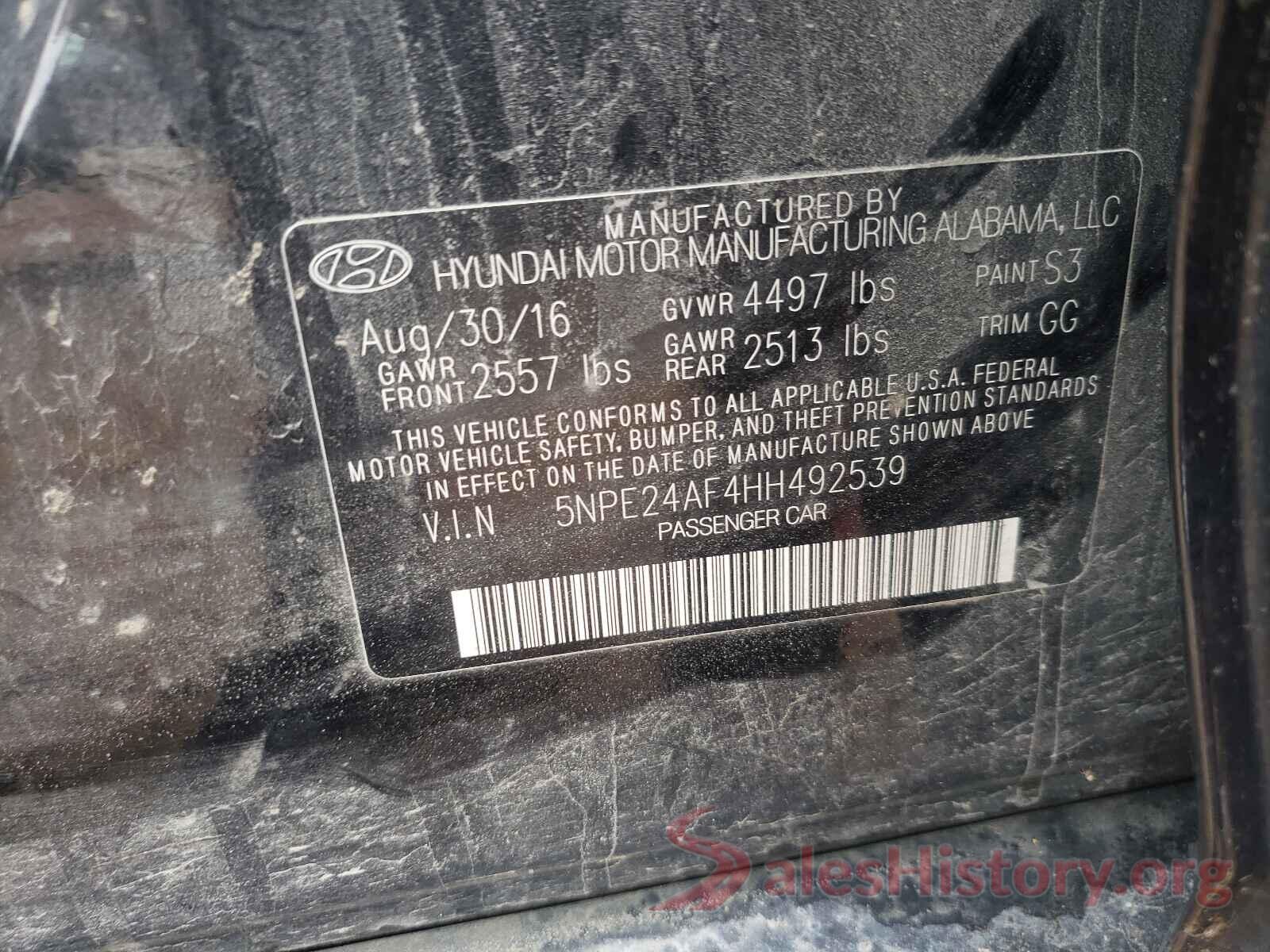 5NPE24AF4HH492539 2017 HYUNDAI SONATA