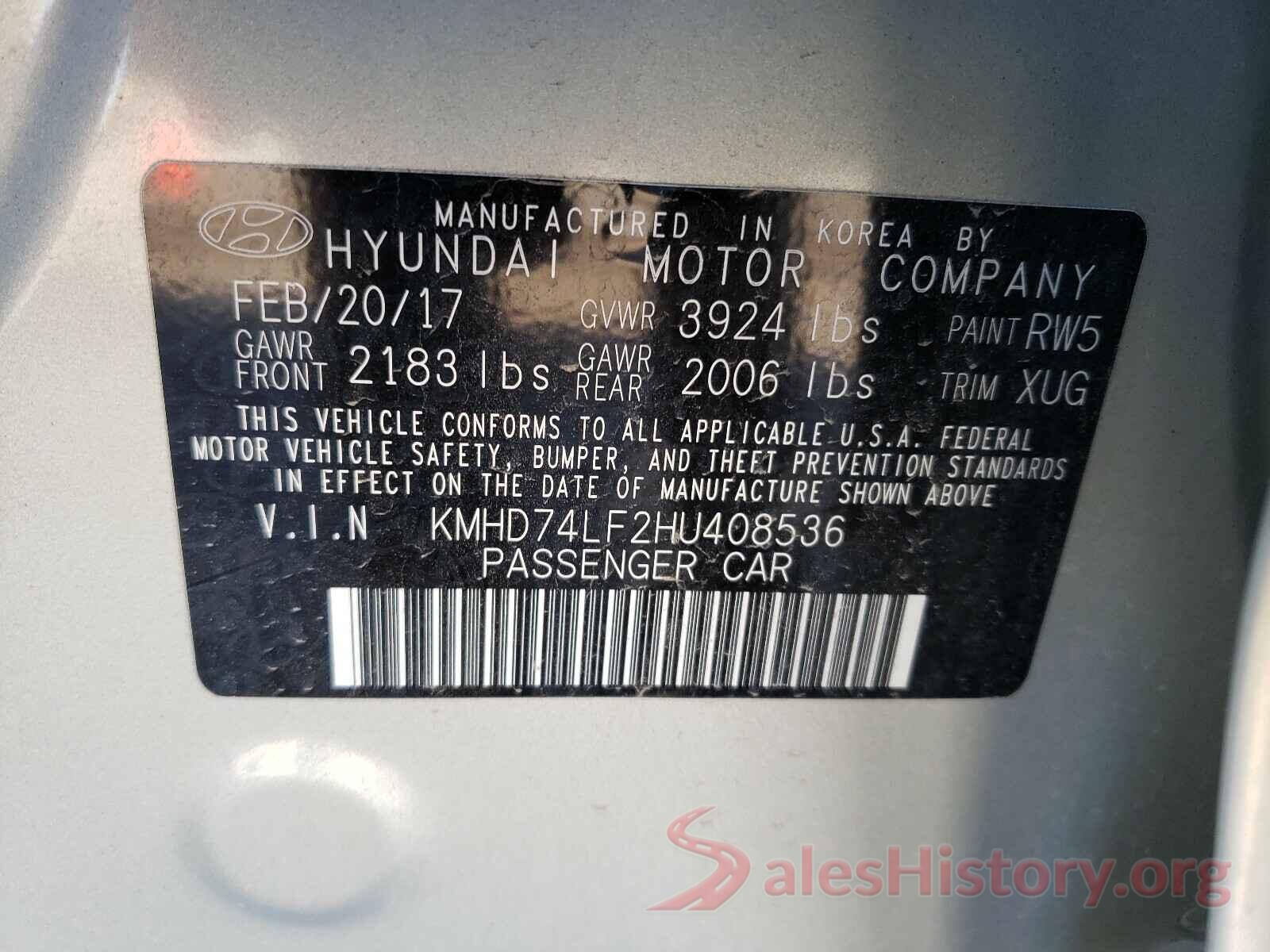 KMHD74LF2HU408536 2017 HYUNDAI ELANTRA