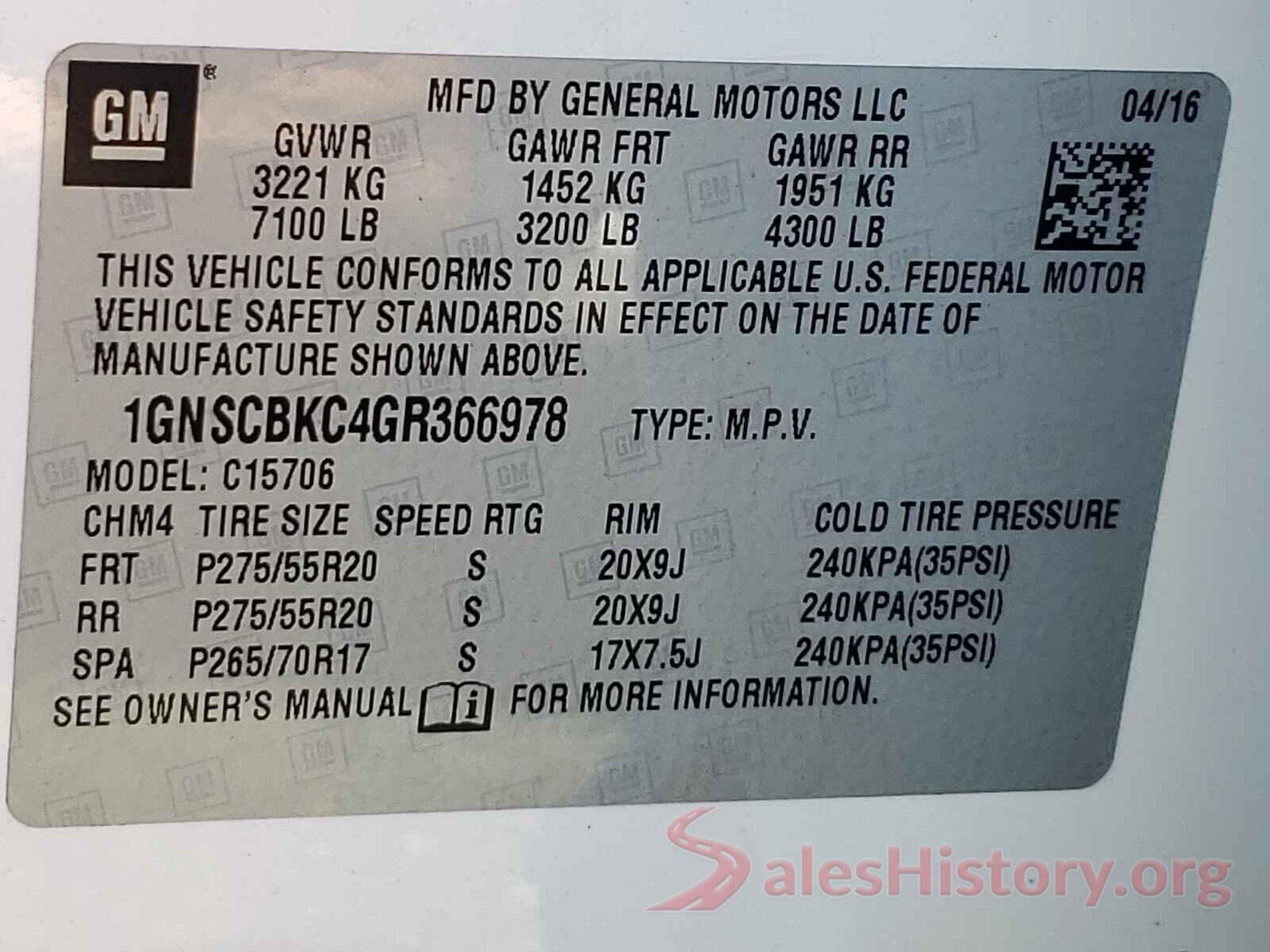 1GNSCBKC4GR366978 2016 CHEVROLET TAHOE