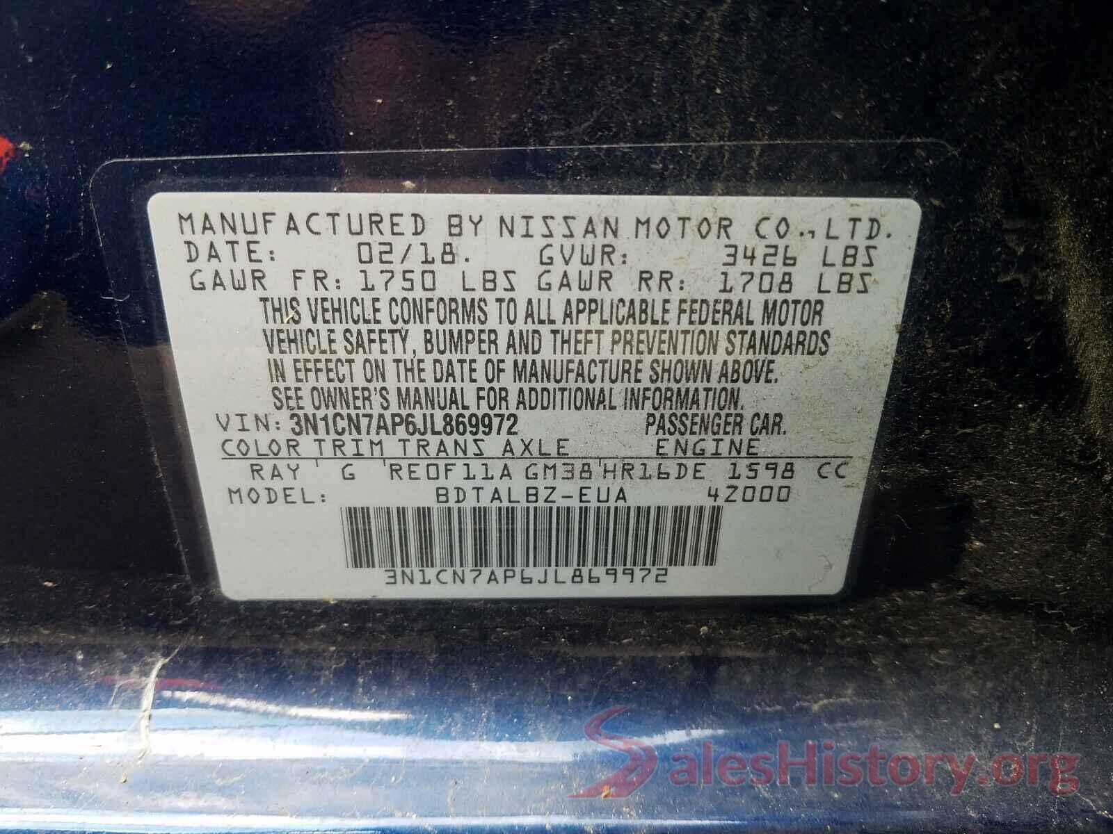 3N1CN7AP6JL869972 2018 NISSAN VERSA