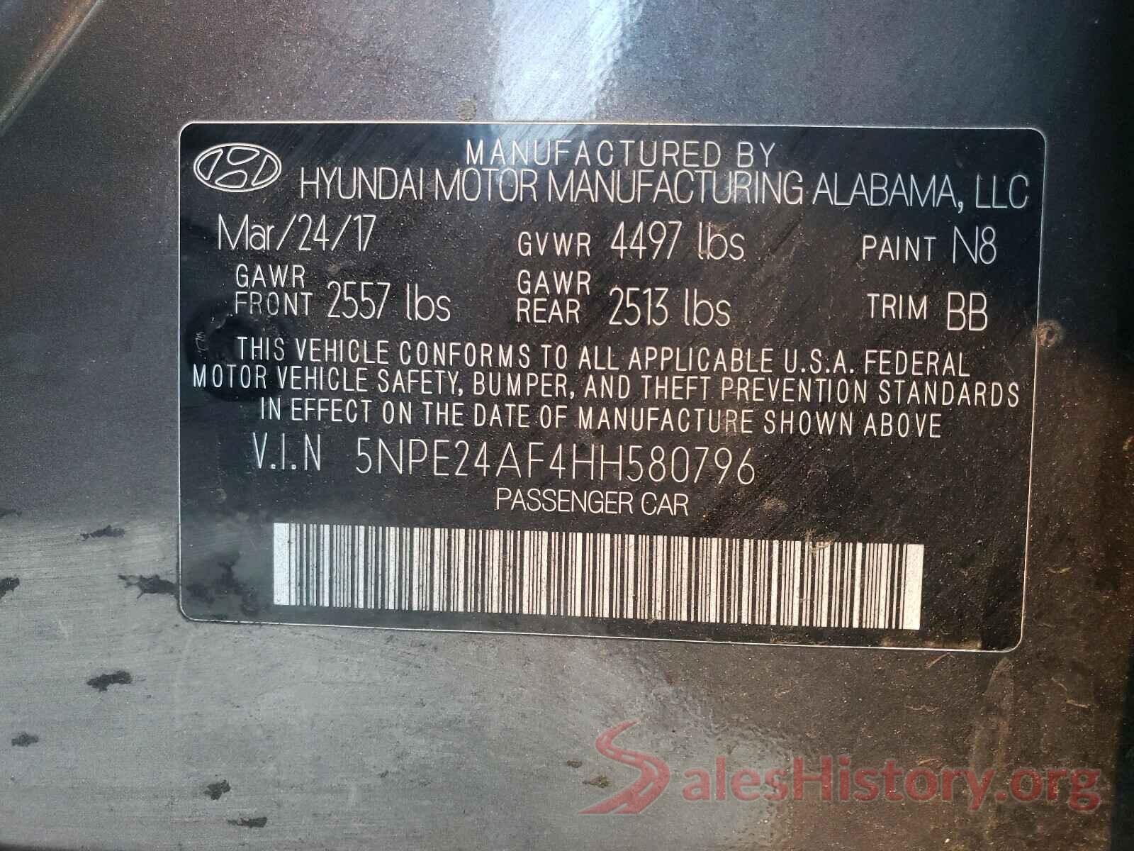 5NPE24AF4HH580796 2017 HYUNDAI SONATA