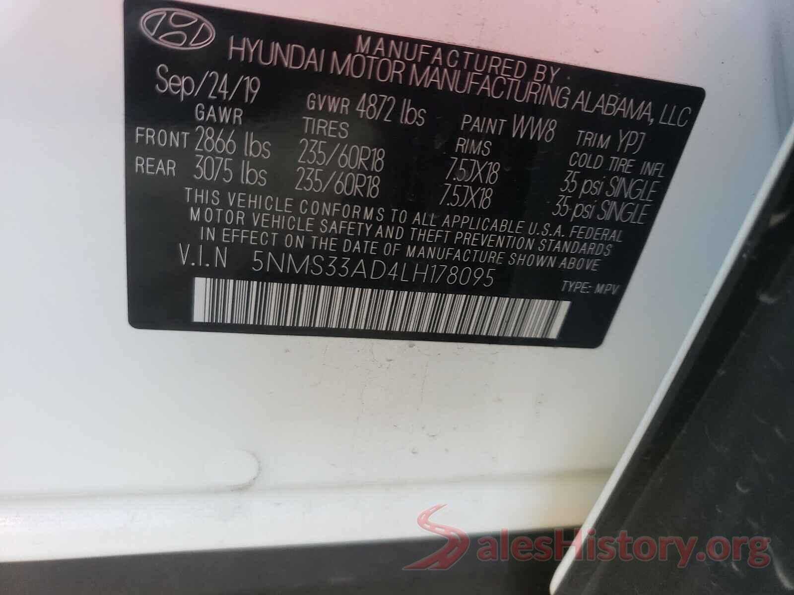 5NMS33AD4LH178095 2020 HYUNDAI SANTA FE