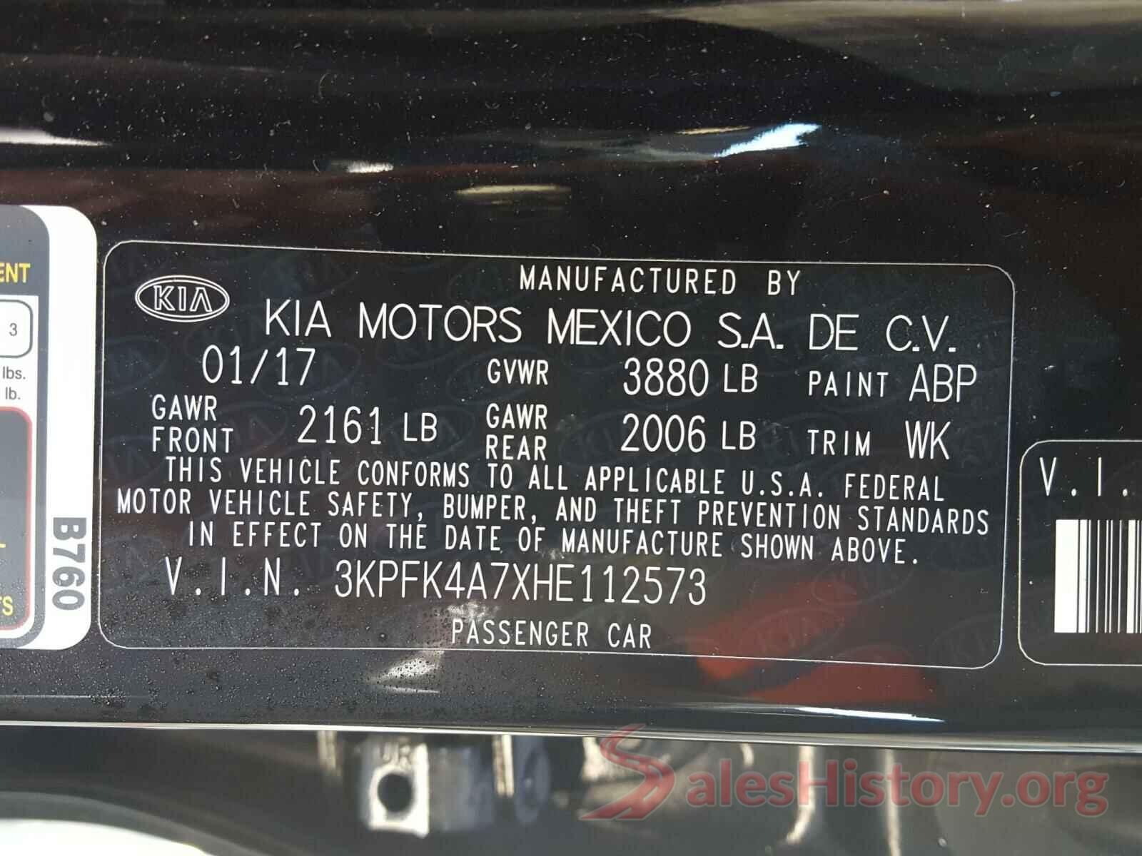 3KPFK4A7XHE112573 2017 KIA FORTE