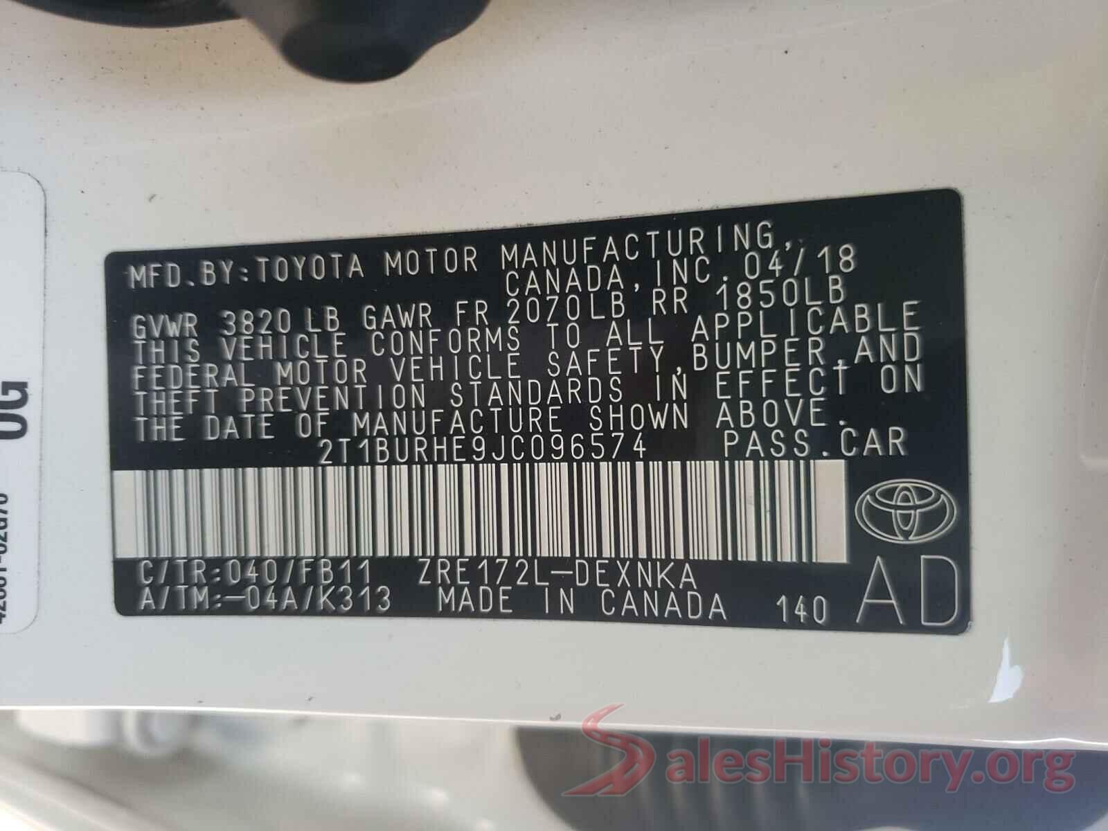 2T1BURHE9JC096574 2018 TOYOTA COROLLA