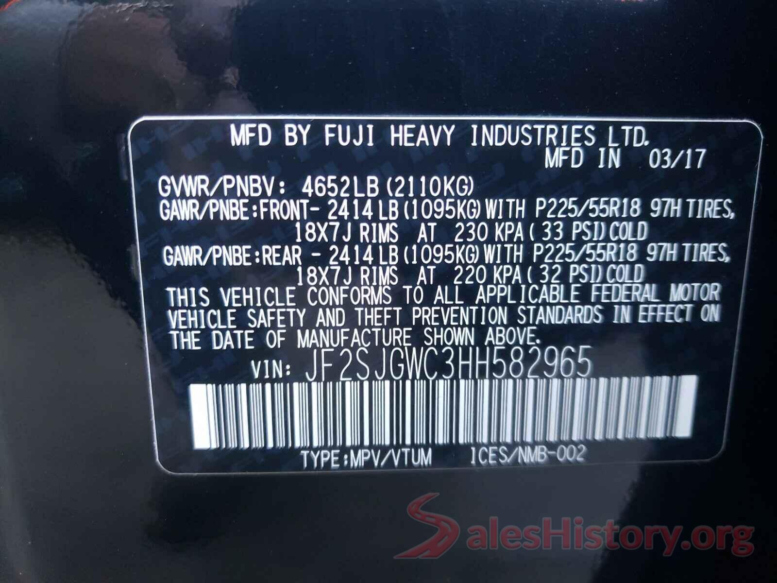 JF2SJGWC3HH582965 2017 SUBARU FORESTER