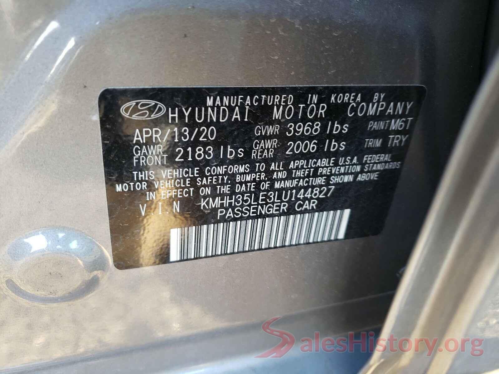 KMHH35LE3LU144827 2020 HYUNDAI ELANTRA