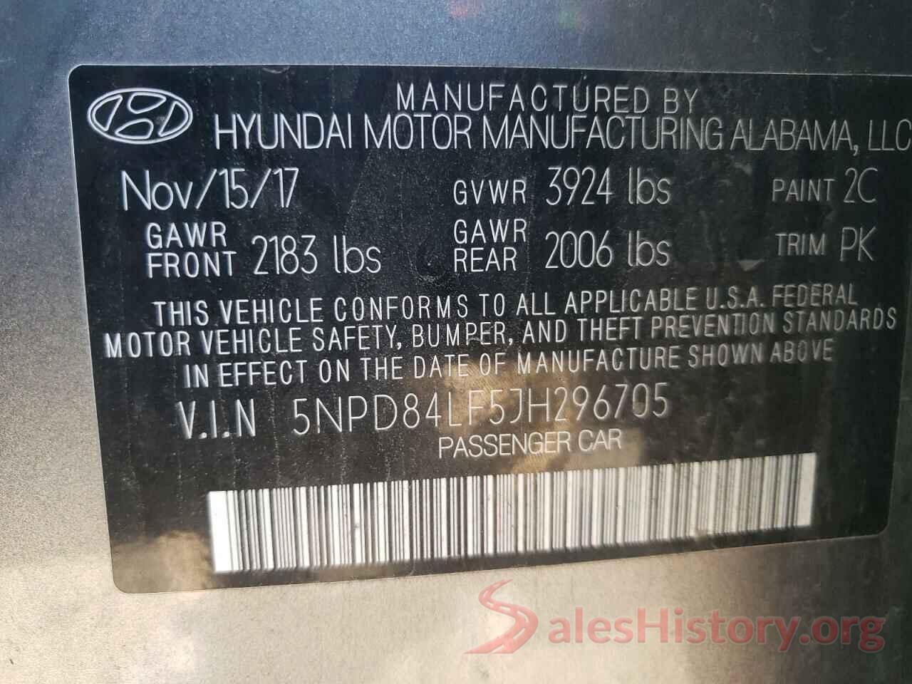 5NPD84LF5JH296705 2018 HYUNDAI ELANTRA