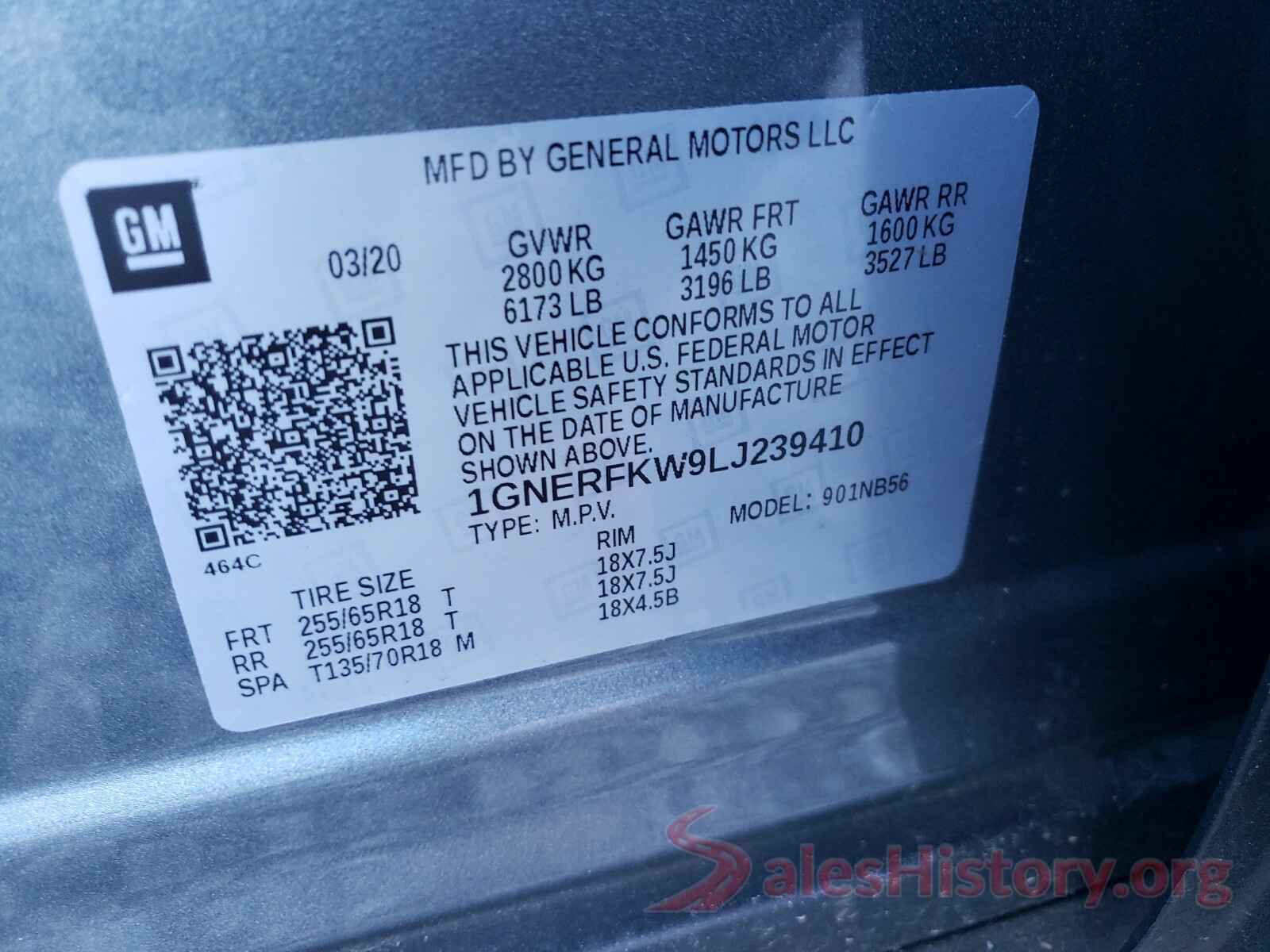 1GNERFKW9LJ239410 2020 CHEVROLET TRAVERSE