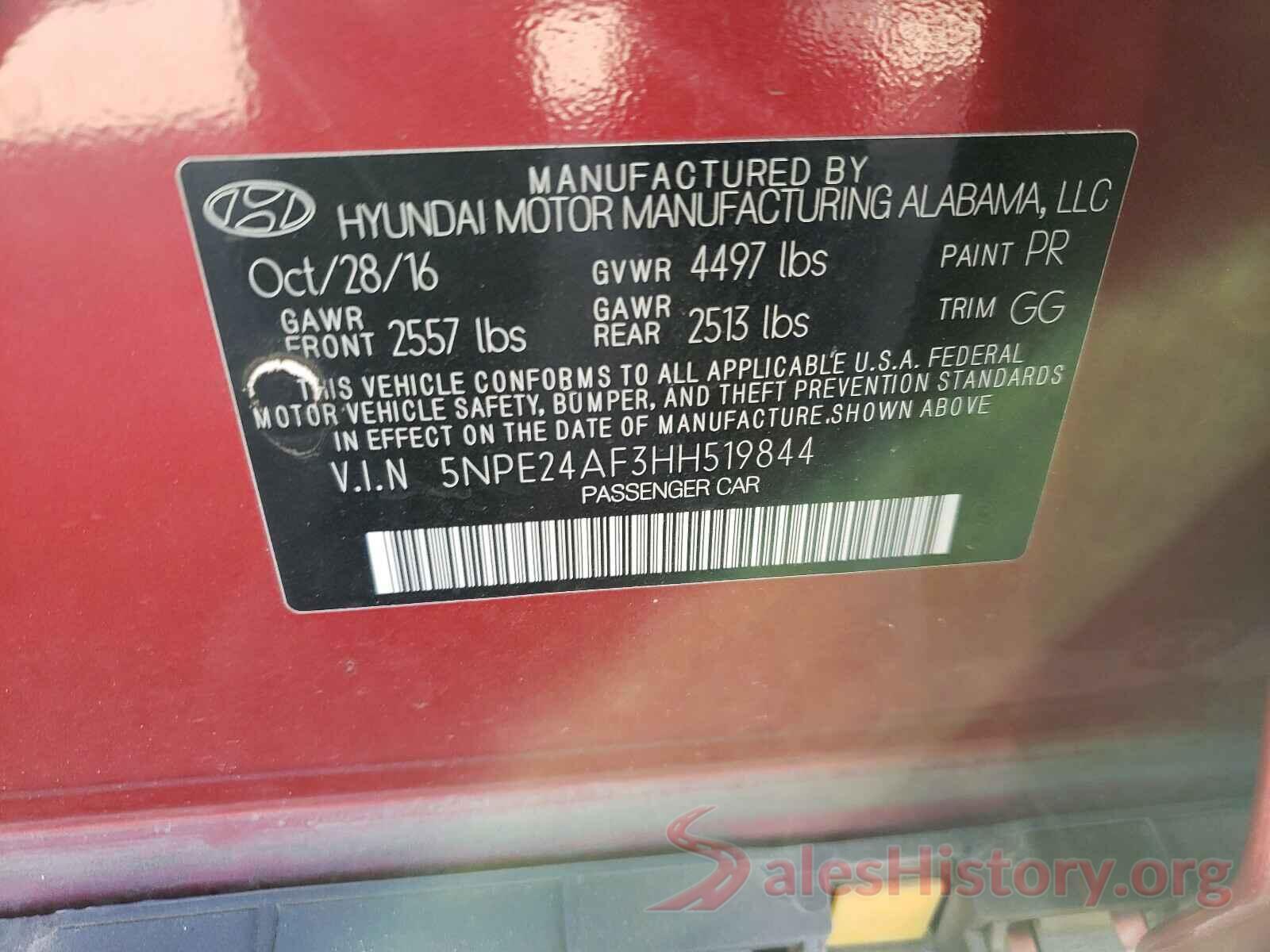 5NPE24AF3HH519844 2017 HYUNDAI SONATA