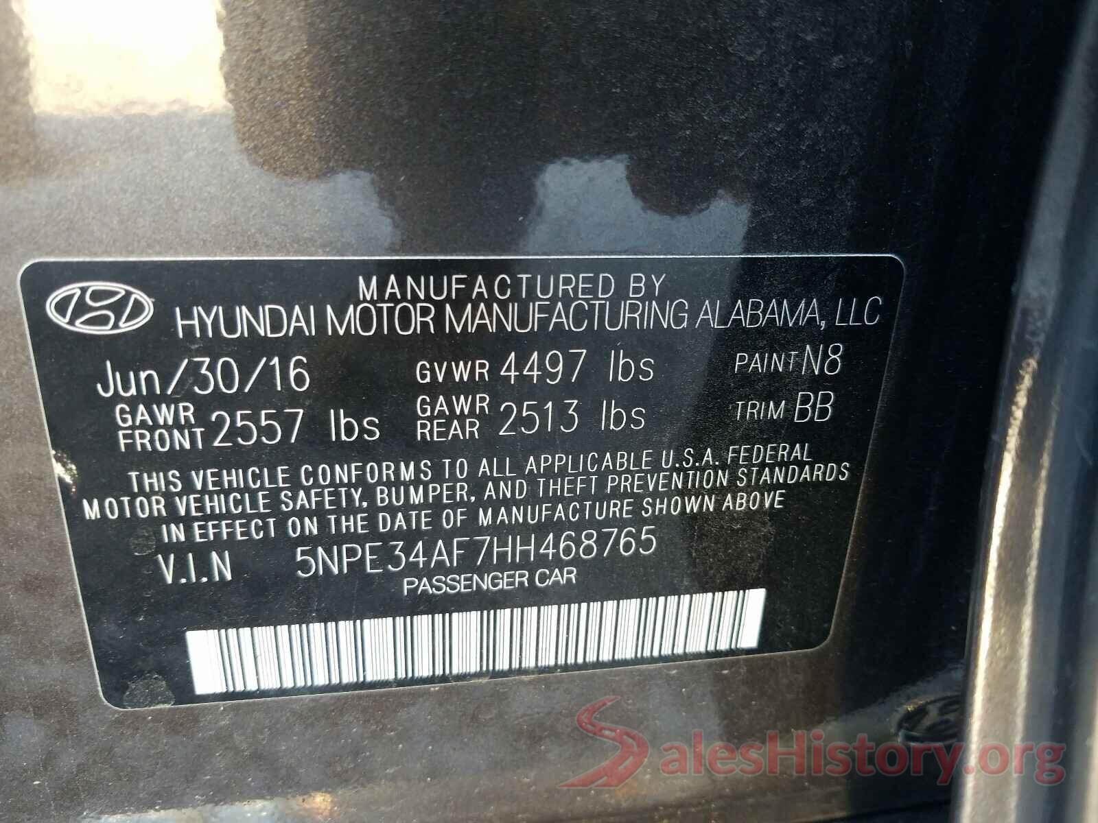 5NPE34AF7HH468765 2017 HYUNDAI SONATA