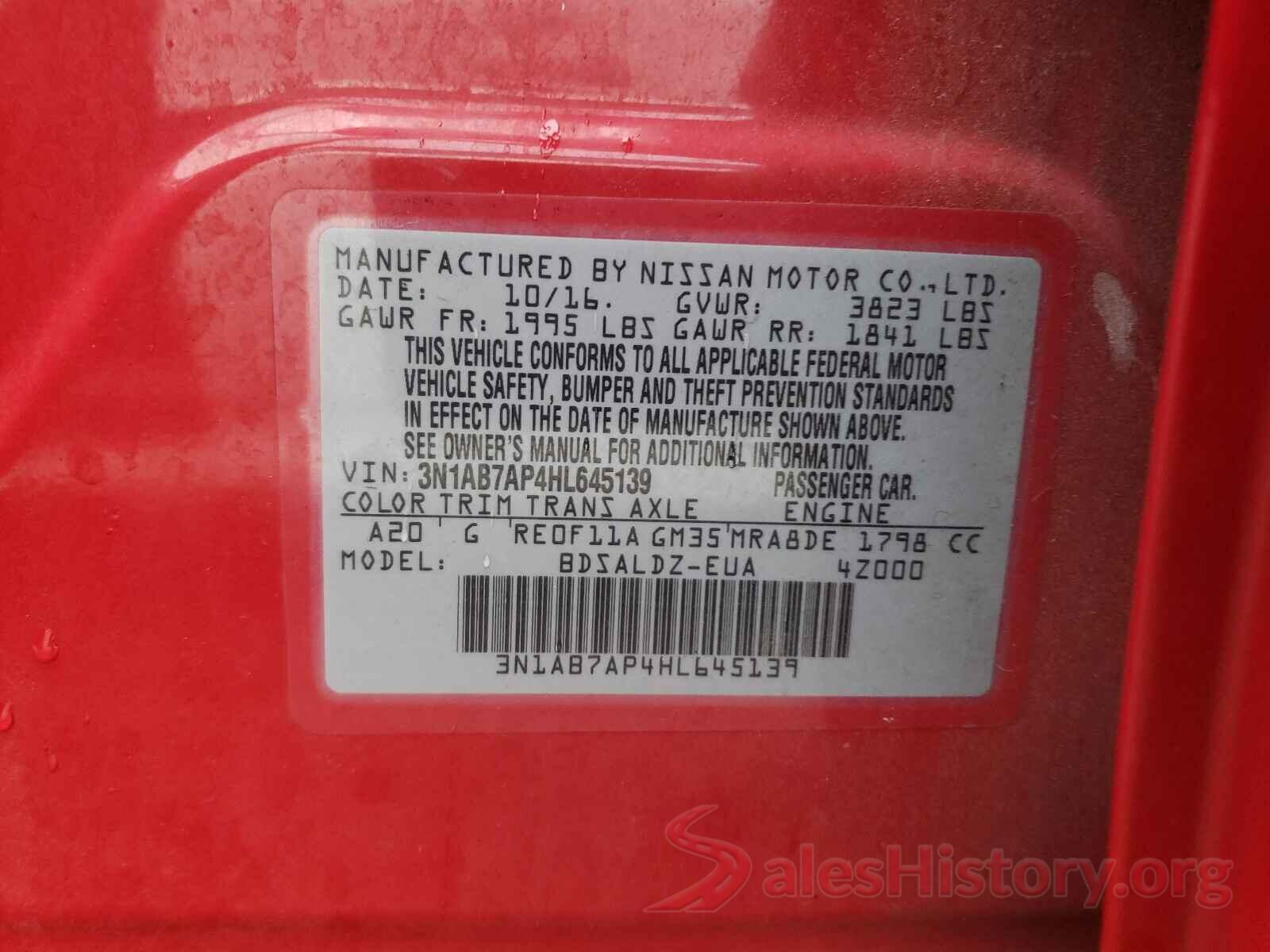 3N1AB7AP4HL645139 2017 NISSAN SENTRA