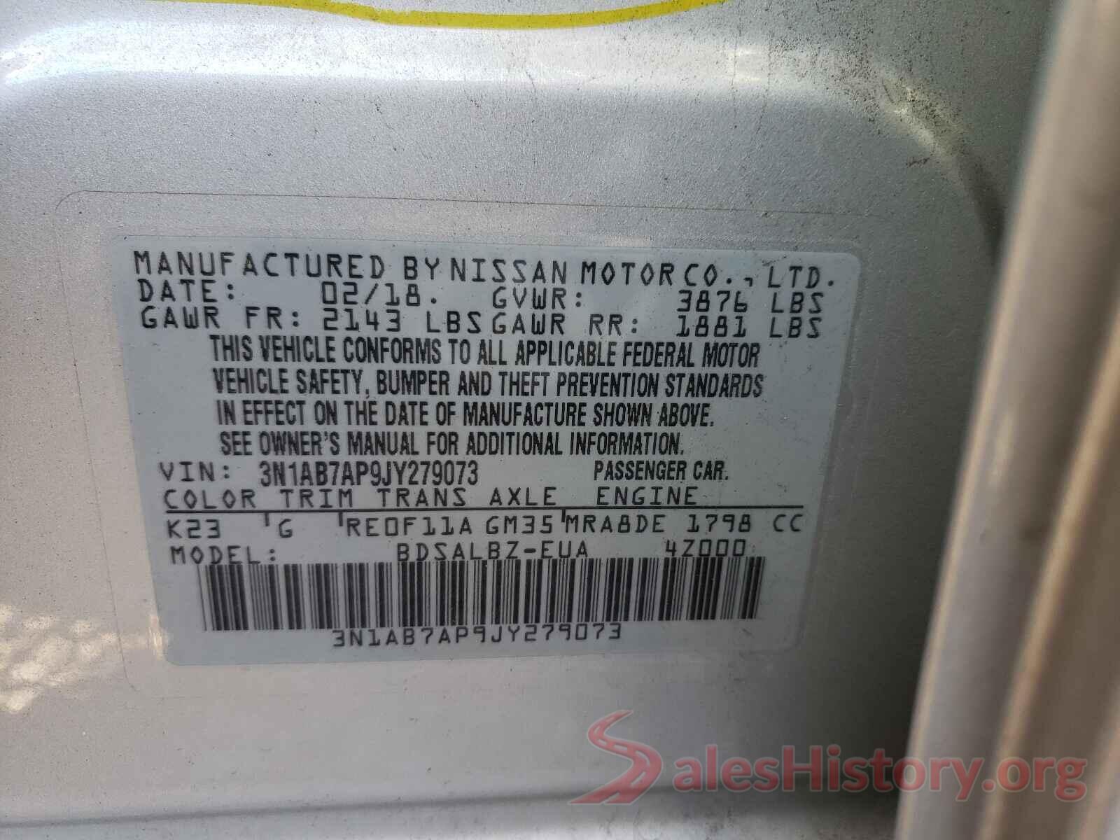 3N1AB7AP9JY279073 2018 NISSAN SENTRA