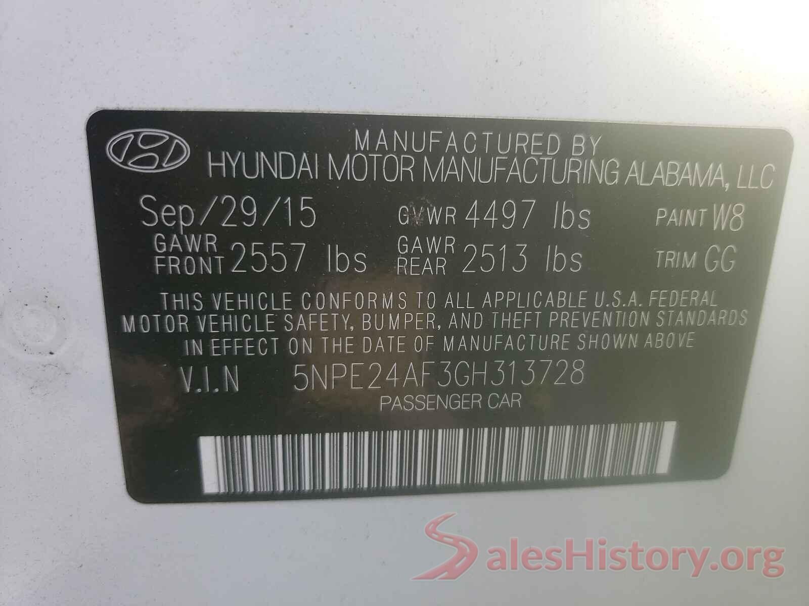 5NPE24AF3GH313728 2016 HYUNDAI SONATA