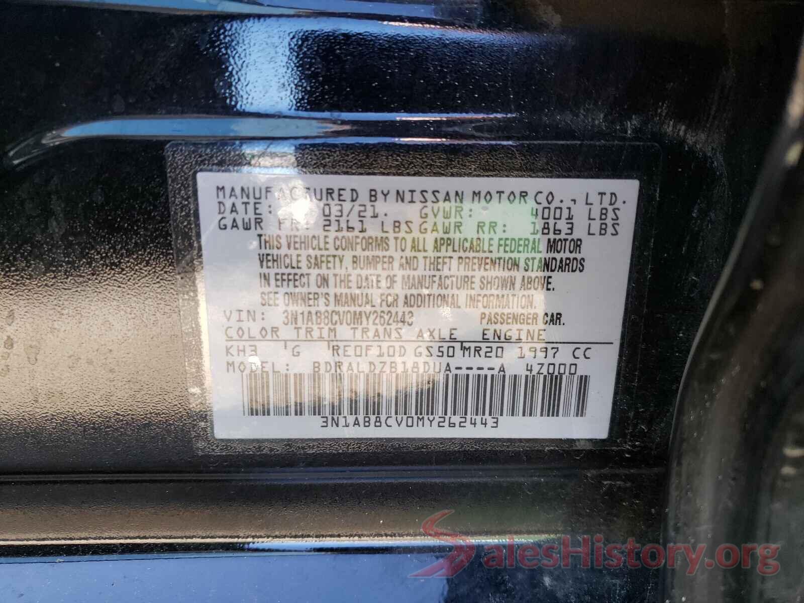 3N1AB8CV0MY262443 2021 NISSAN SENTRA