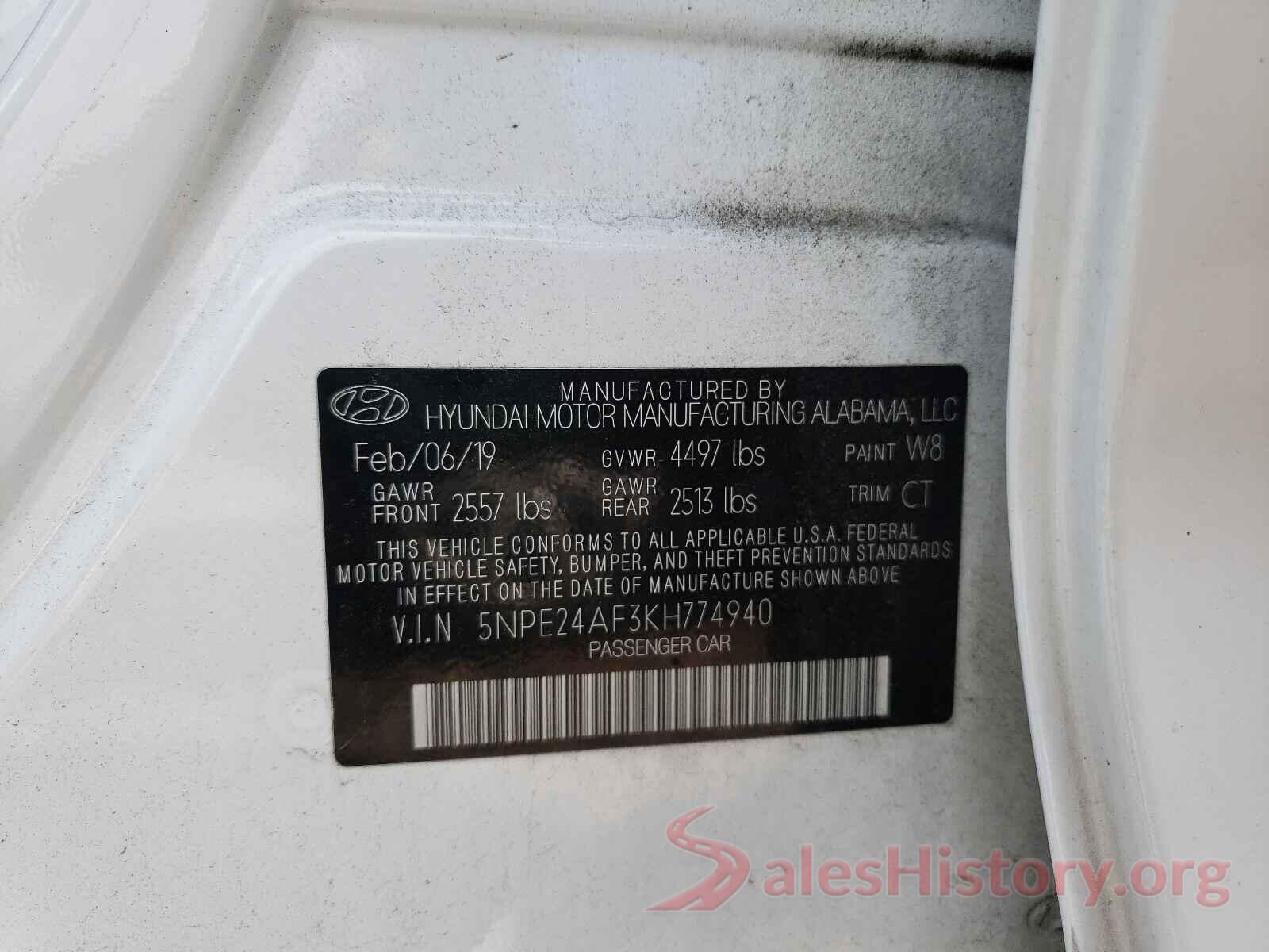 5NPE24AF3KH774940 2019 HYUNDAI SONATA