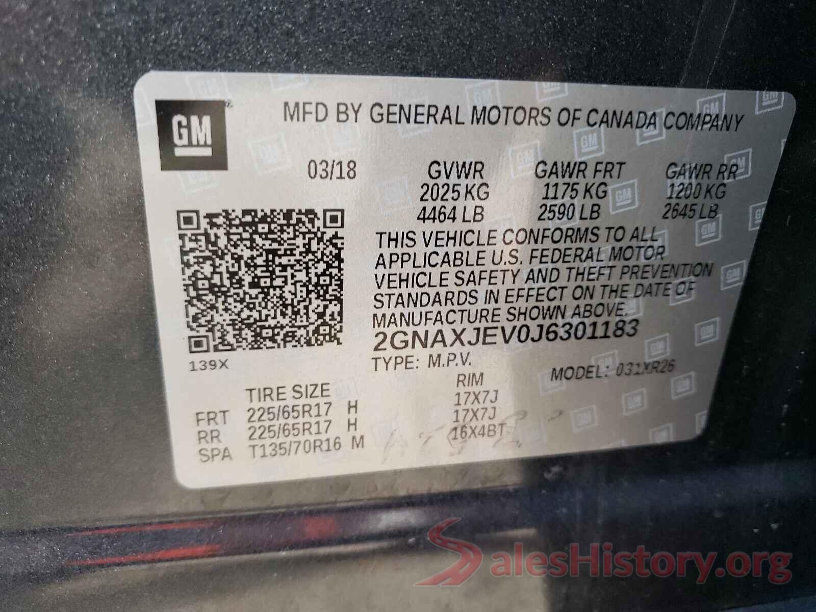 2GNAXJEV0J6301183 2018 CHEVROLET EQUINOX