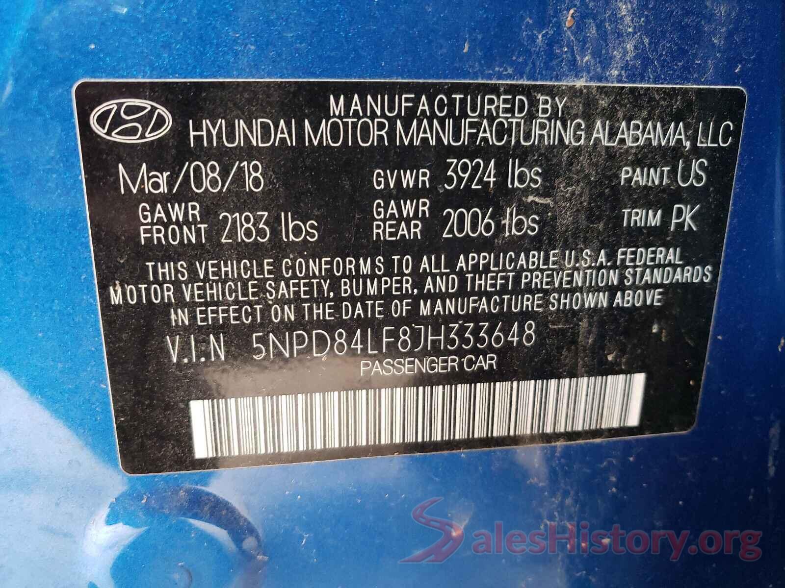 5NPD84LF8JH333648 2018 HYUNDAI ELANTRA