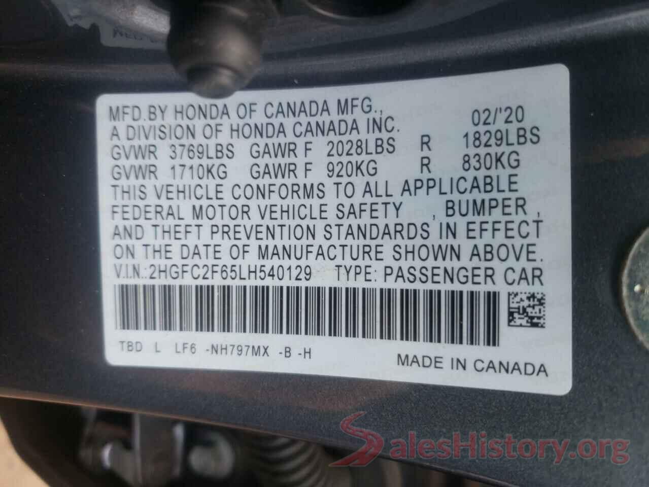 2HGFC2F65LH540129 2020 HONDA CIVIC