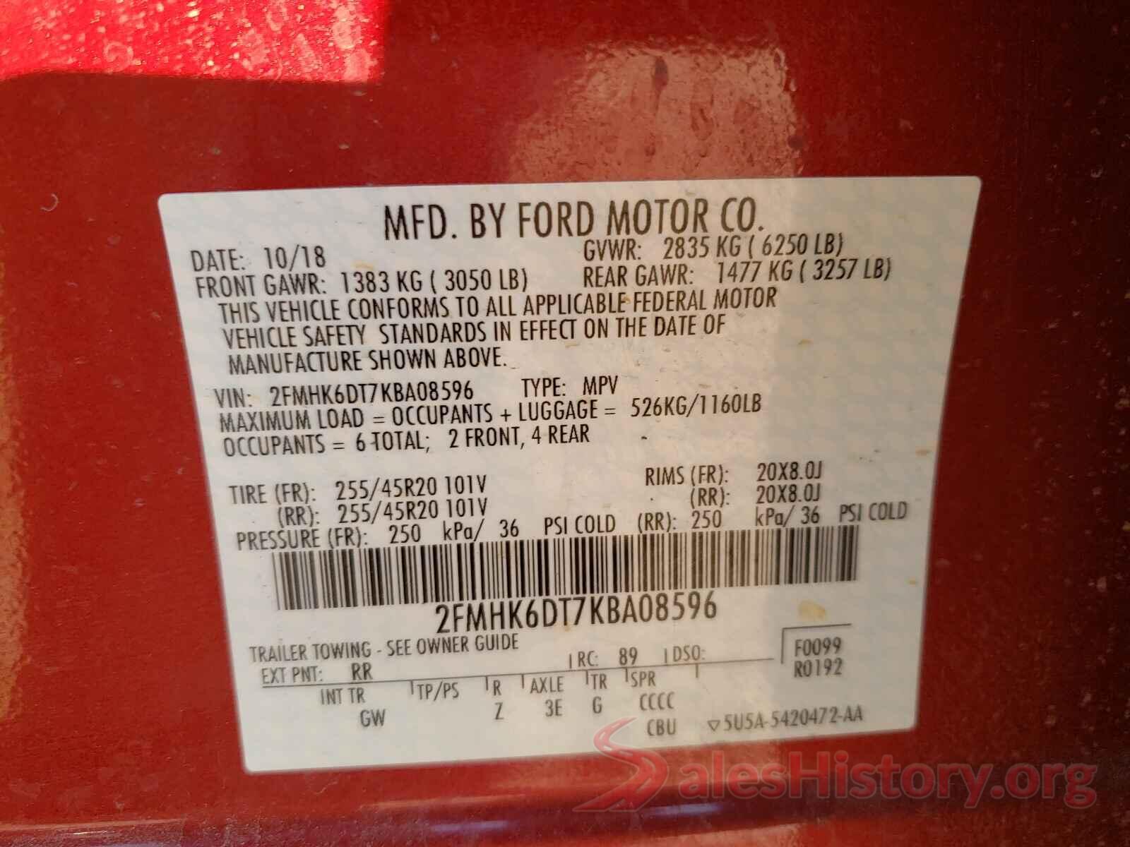 2FMHK6DT7KBA08596 2019 FORD FLEX