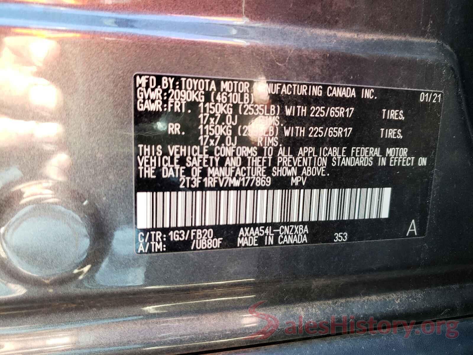 2T3F1RFV7MW177869 2021 TOYOTA RAV4