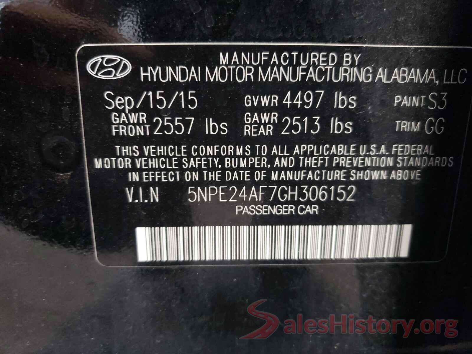 5NPE24AF7GH306152 2016 HYUNDAI SONATA