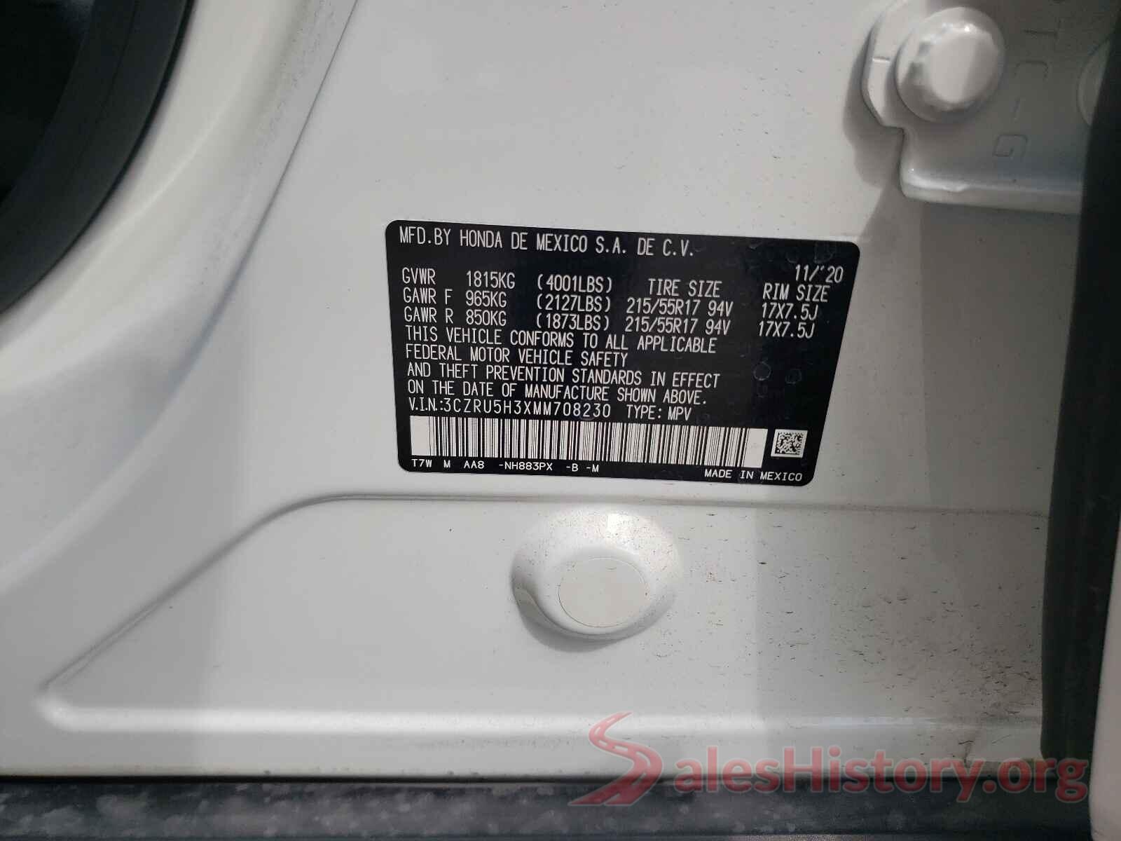 3CZRU5H3XMM708230 2021 HONDA HR-V