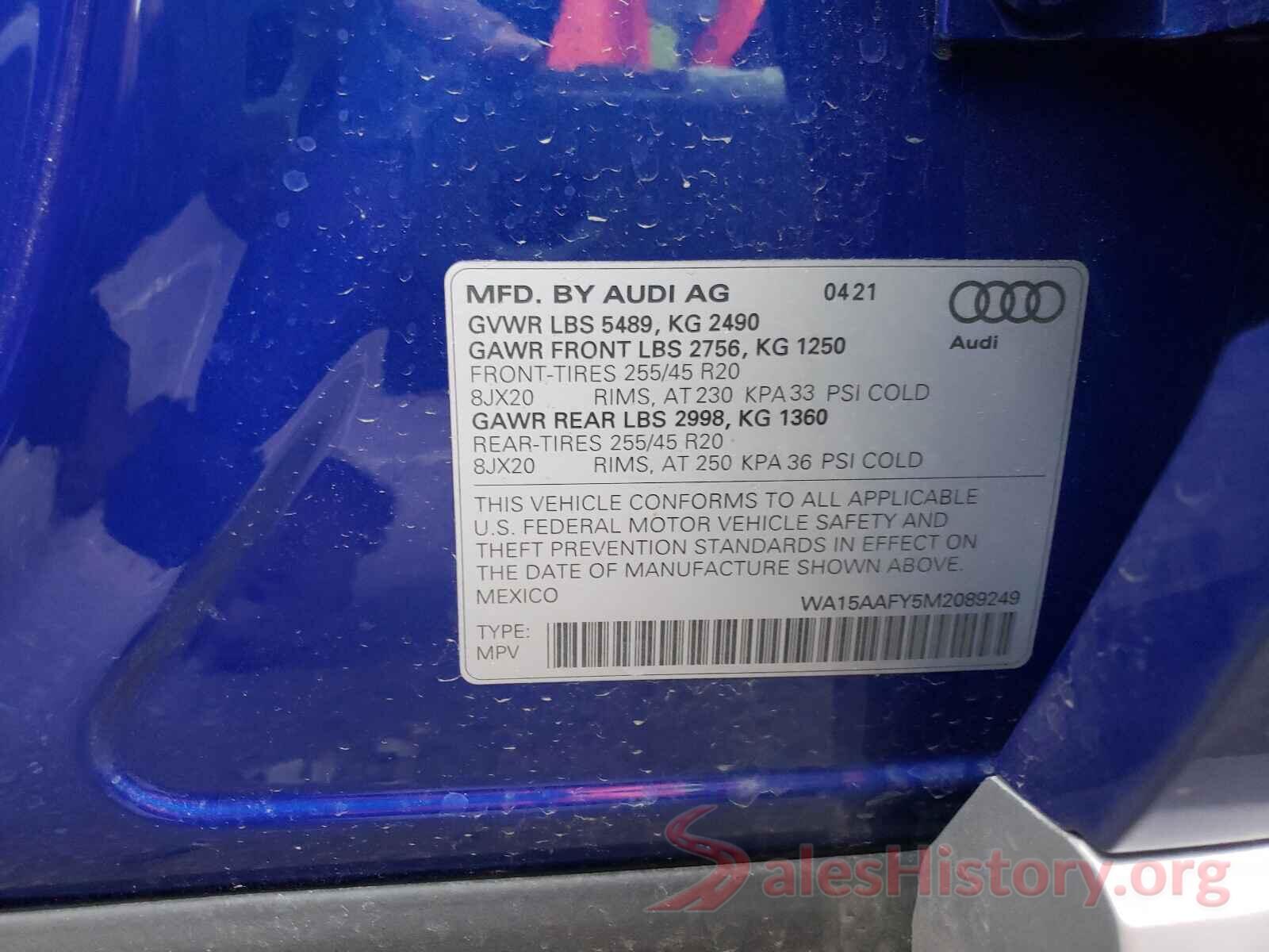 WA15AAFY5M2089249 2021 AUDI Q5