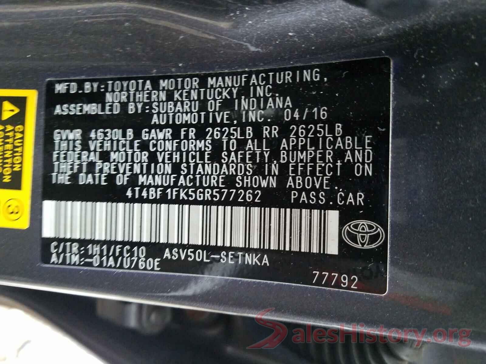 4T4BF1FK5GR577262 2016 TOYOTA CAMRY